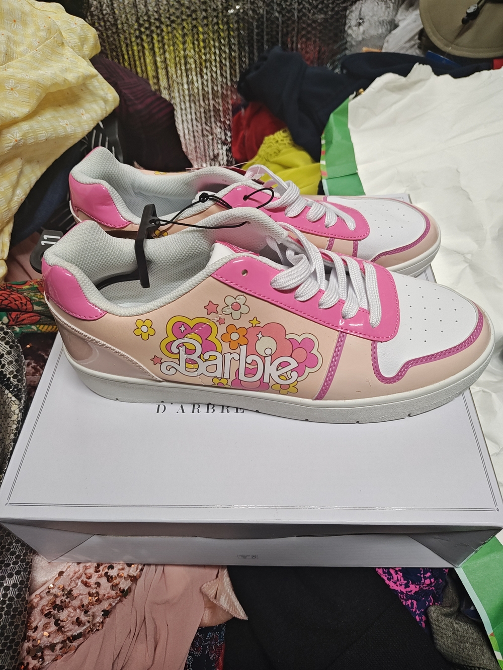 Barbie Pink and Cream Floral Logo Women's Sneakers